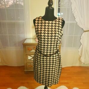 Calvin Klein Hound Tooth Tan & Black Size 10 Dress